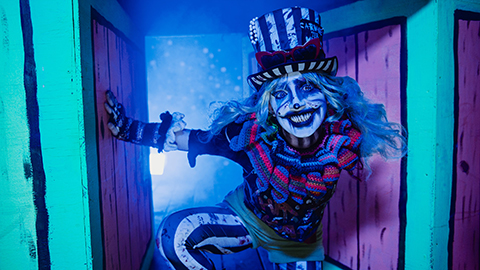 A clown with a friendly smile at Haunted Hollow